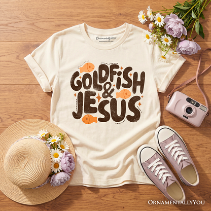 Goldfish and Jesus Kids T-Shirt, Retro Funny Christian Faith Tee for Youth