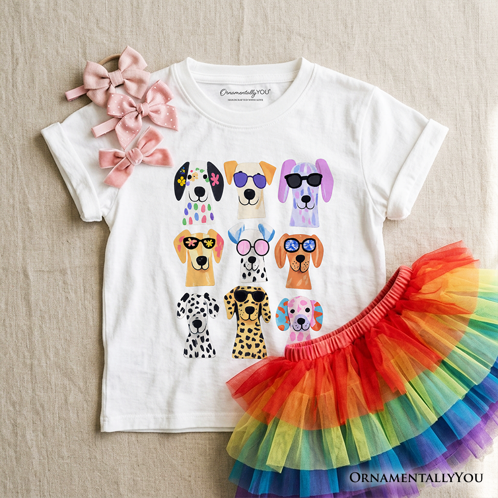 Kids Colorful Dogs T-Shirt, Animals Breeds Summer Youth Tee