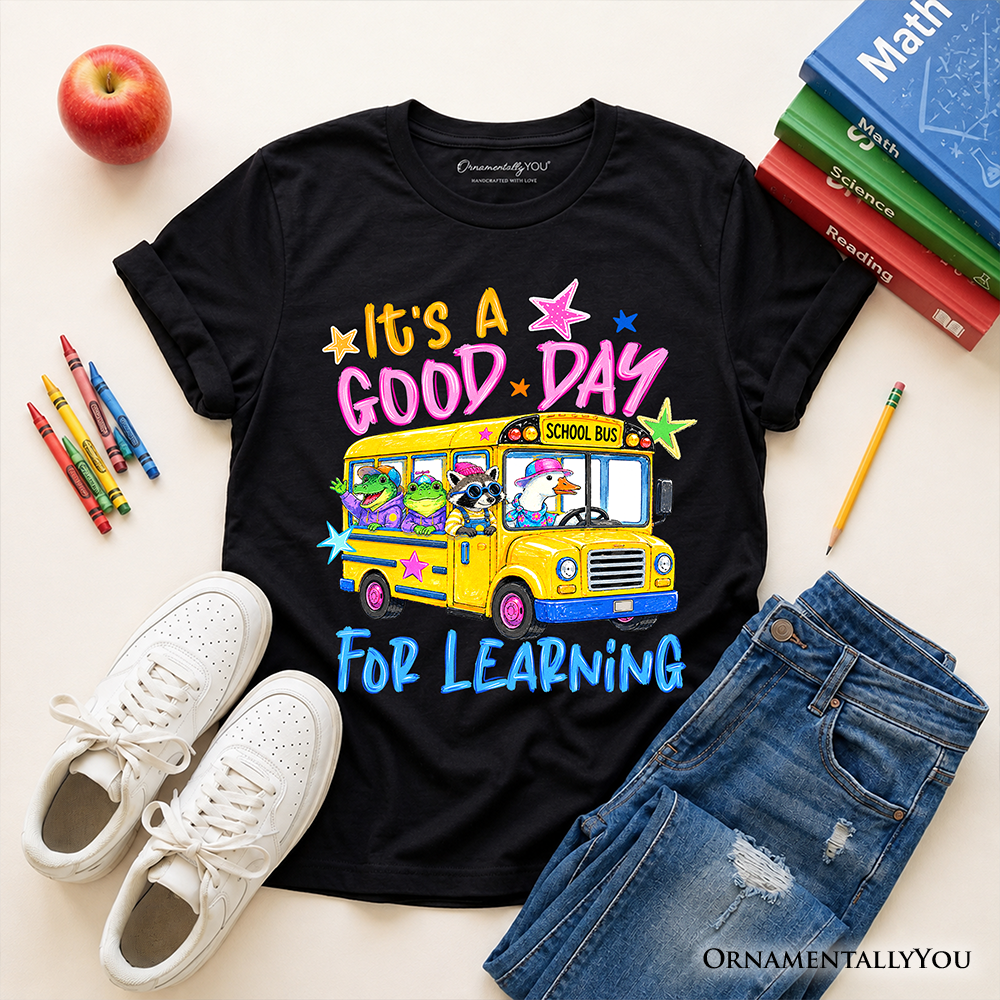 Kids School Bus Good Day for Learning T-Shirt, Funny Back to School Youth Tee