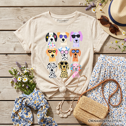 Kids Colorful Dogs T-Shirt, Animals Breeds Summer Youth Tee