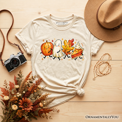 Kids Cute Fall Characters T-Shirt, Pumpkin Ghost Leaf Pie Autumn Youth Tee