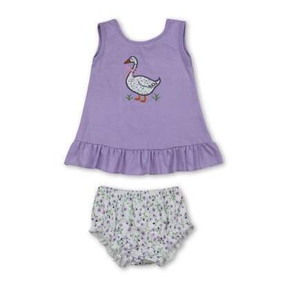 Lavender floral bow goose top bummies baby girls set
