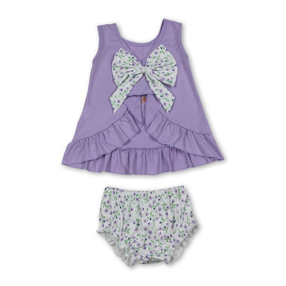 Lavender floral bow goose top bummies baby girls set