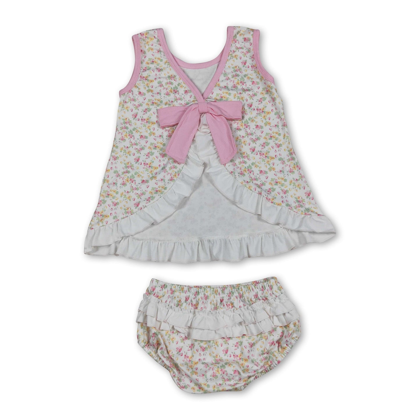 Sleeveless floral ruffle top bummies baby girls summer set