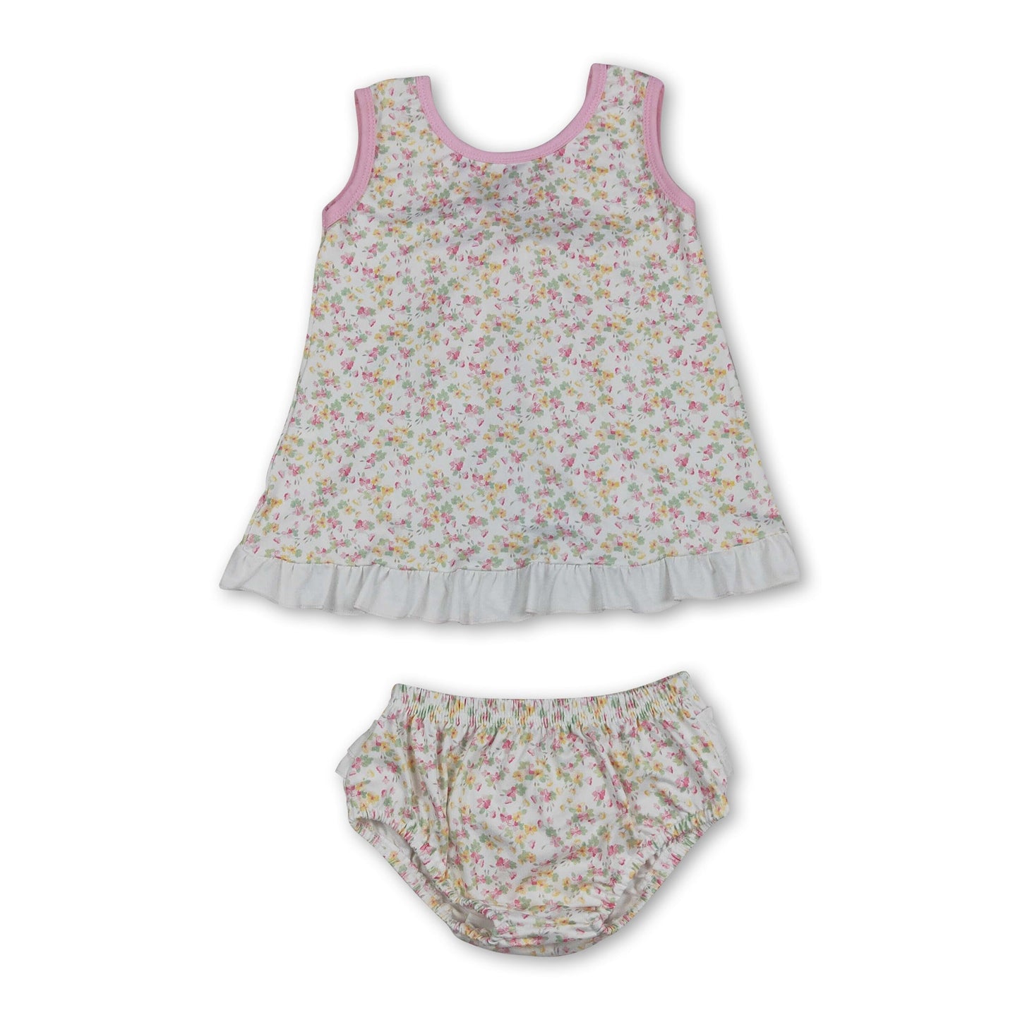 Sleeveless floral ruffle top bummies baby girls summer set