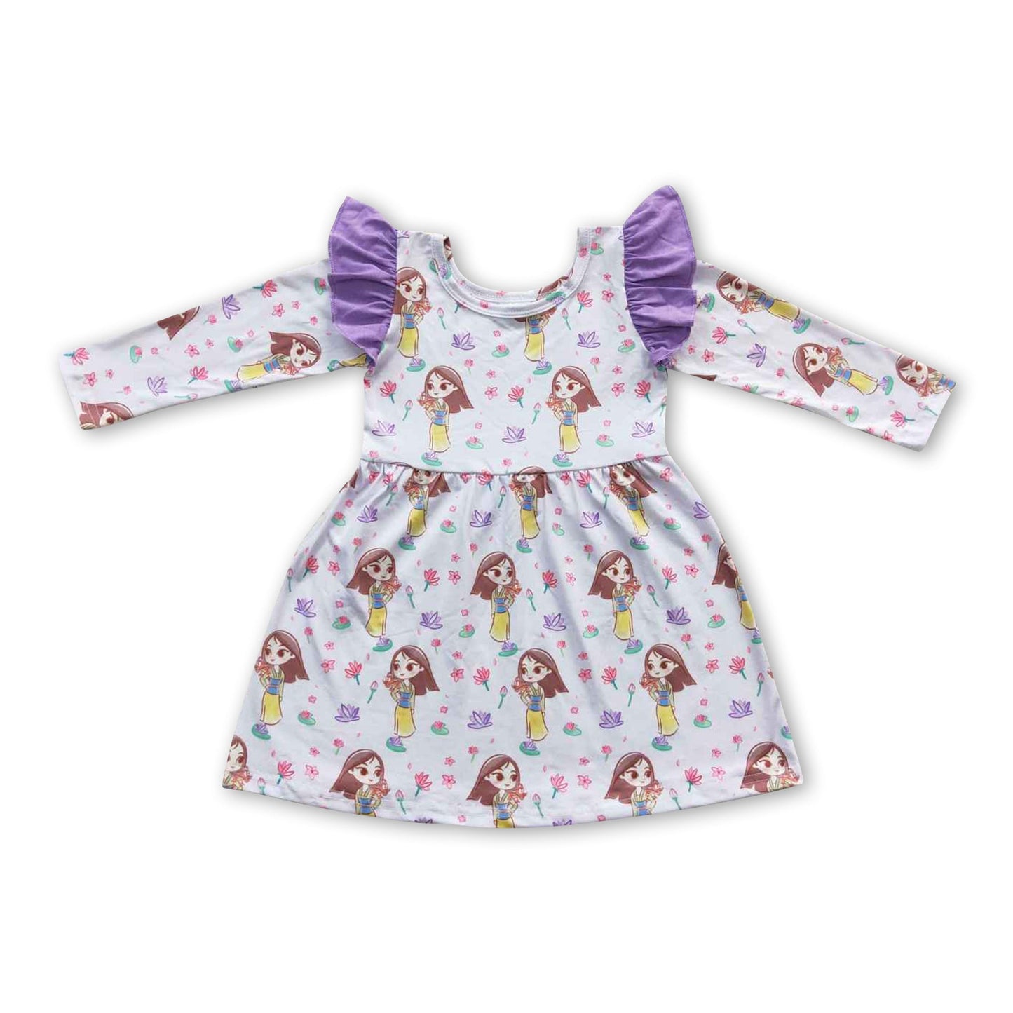 Lavender floral long sleeves princess baby girls dresses