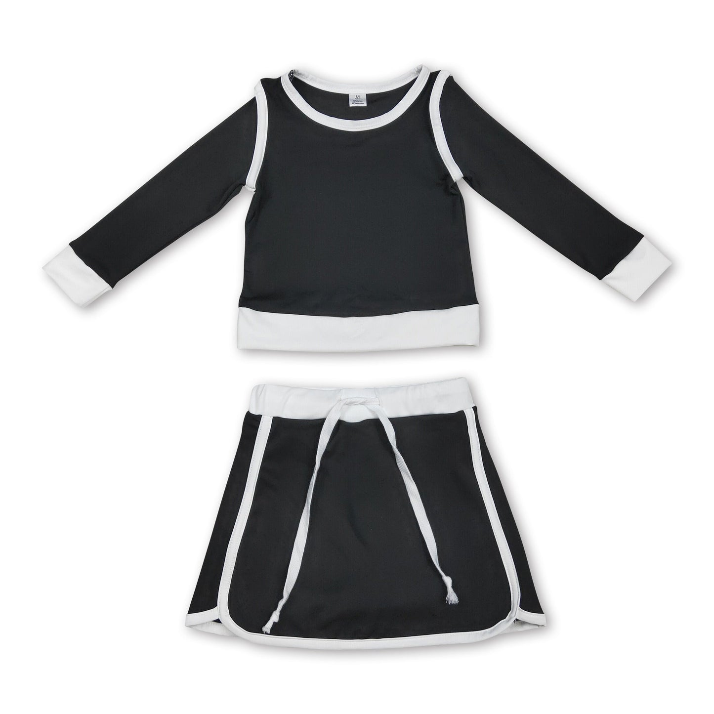 Long sleeves black top skirt kids girls active yoga  outfits