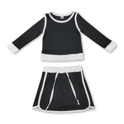 Long sleeves black top skirt kids girls active yoga  outfits