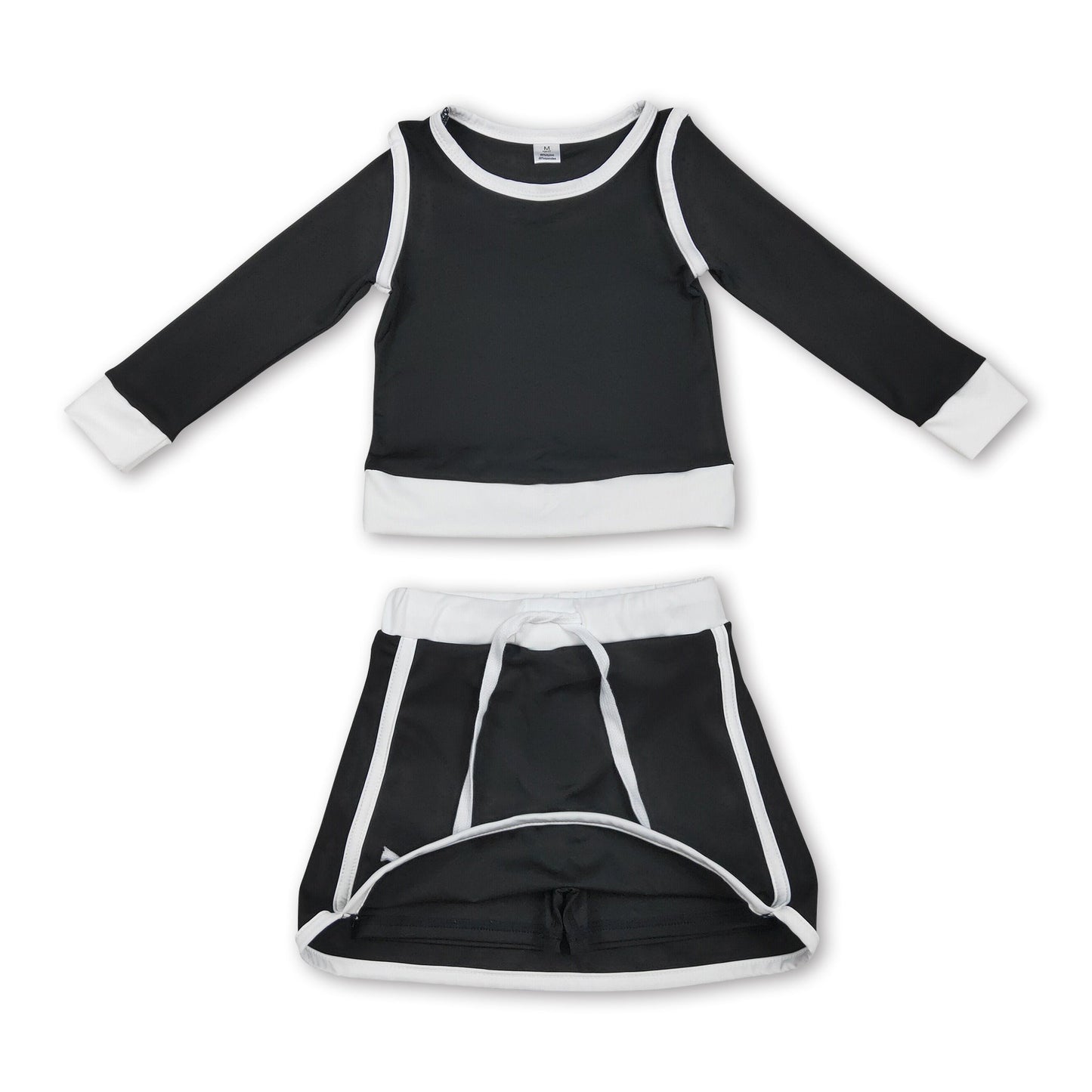 Long sleeves black top skirt kids girls active yoga  outfits