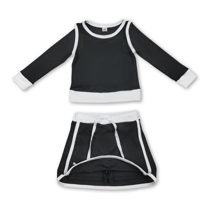 Long sleeves black top skirt kids girls active yoga  outfits