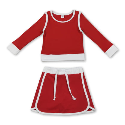 Long sleeves red top skirt kids girls active yoga outfits