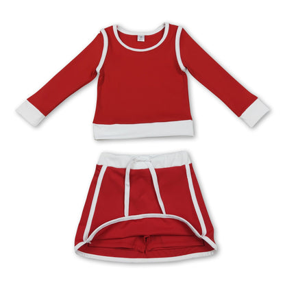 Long sleeves red top skirt kids girls active yoga outfits