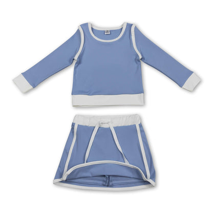 Long sleeves light blue top skirt kids girls active yoga outfits