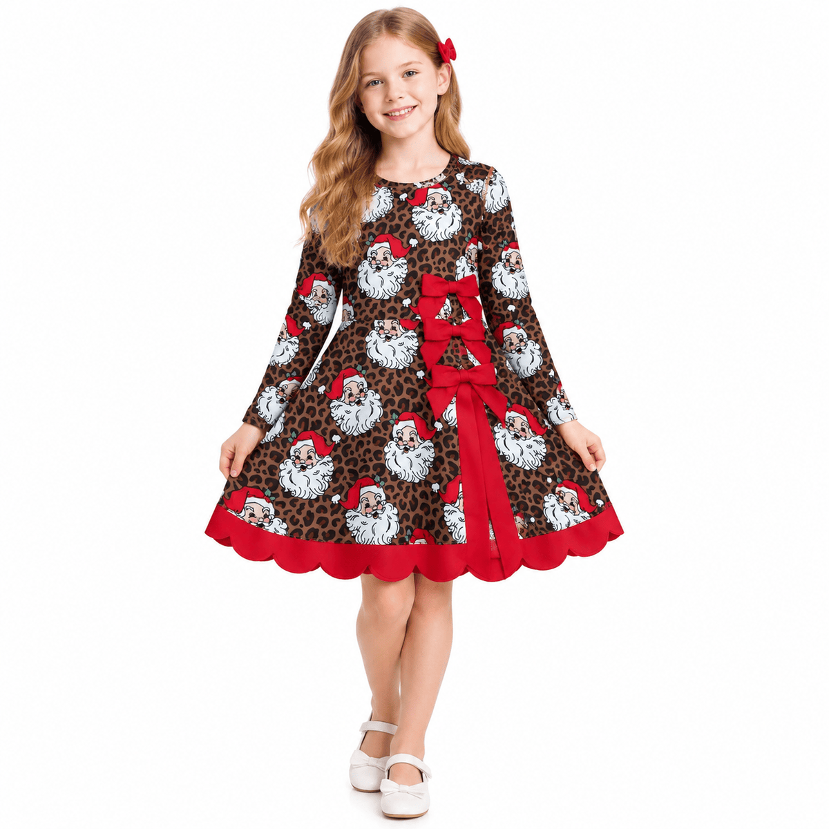 Leopard Santa Bow Athletic Dress