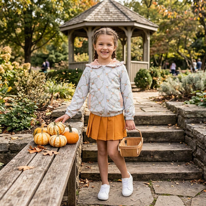 Pumpkin zipper hooded jacket pleated skirt girls outfits
