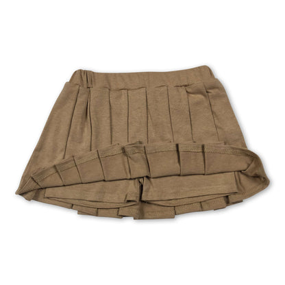 Khaki cotton kids girls summer pleated skirt