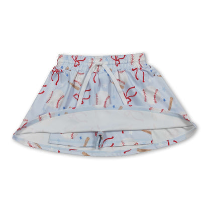Light blue baseball bow kids girls active skirt