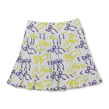 Purple yellow bow kids girls Mardi Gras pleated skirt
