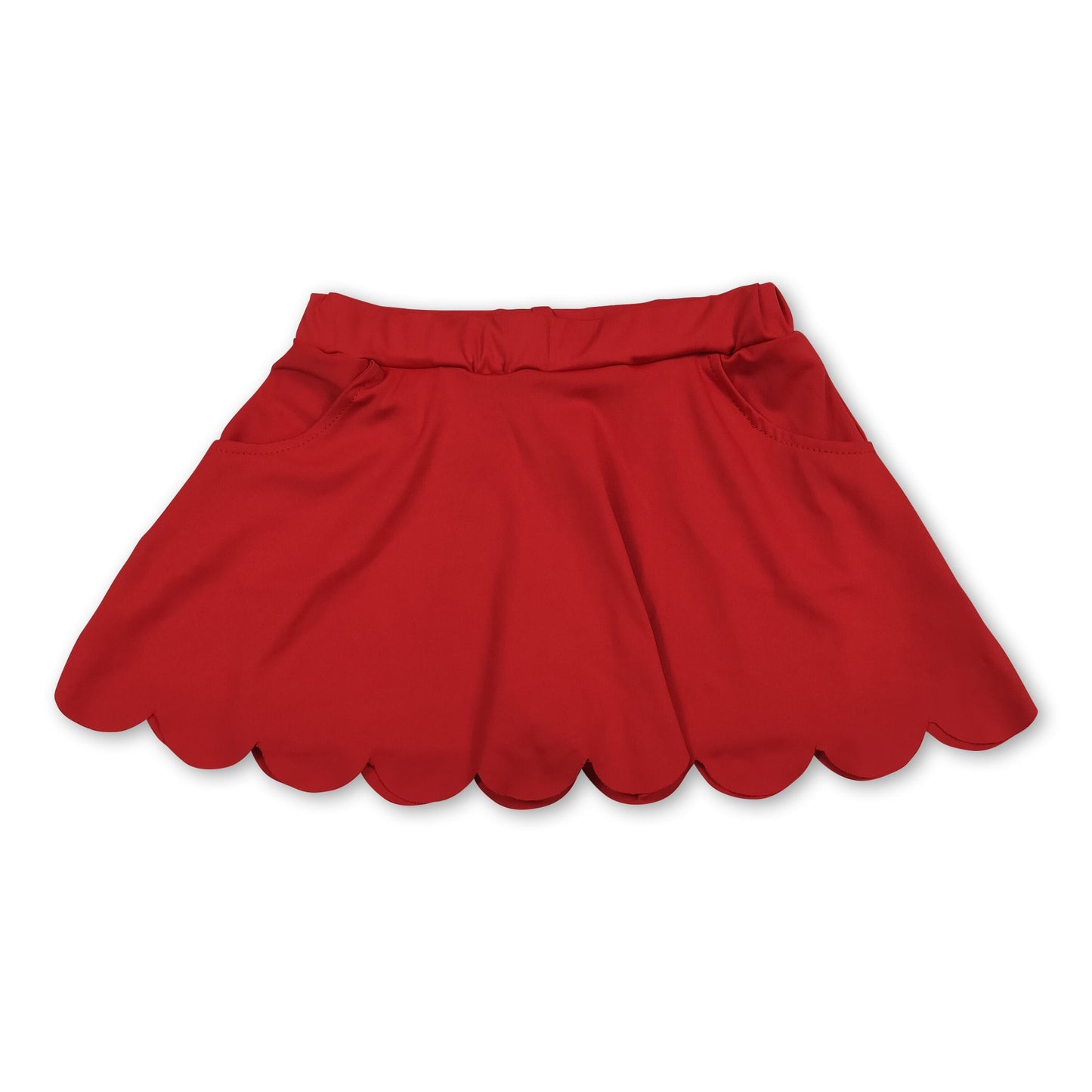 Red pockets scallop kids girls summer activwear skirt