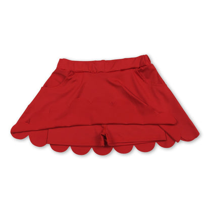 Red pockets scallop kids girls summer activwear skirt