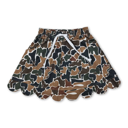 Brown camo pocket scallop kids girls skirt