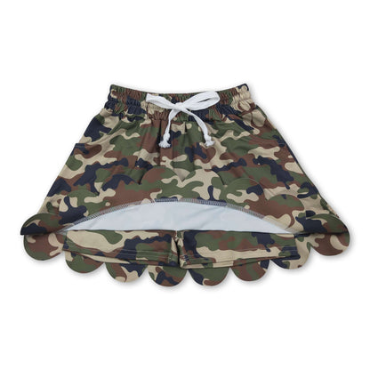 Green camo pocket scallop kids girls skirt