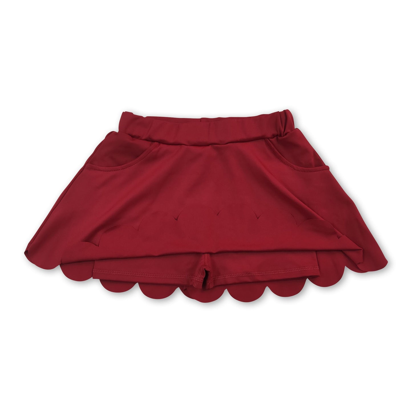 Maroon pockets scallop kids girls summer active wear skirt