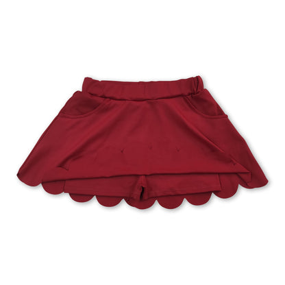 Maroon pockets scallop kids girls summer active wear skirt