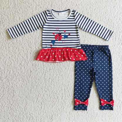 Ladybug heart print shirt polka dots leggings girls Valentine's clothes