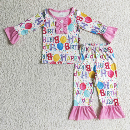 Happy birthday balloon apparel kids girls pajamas