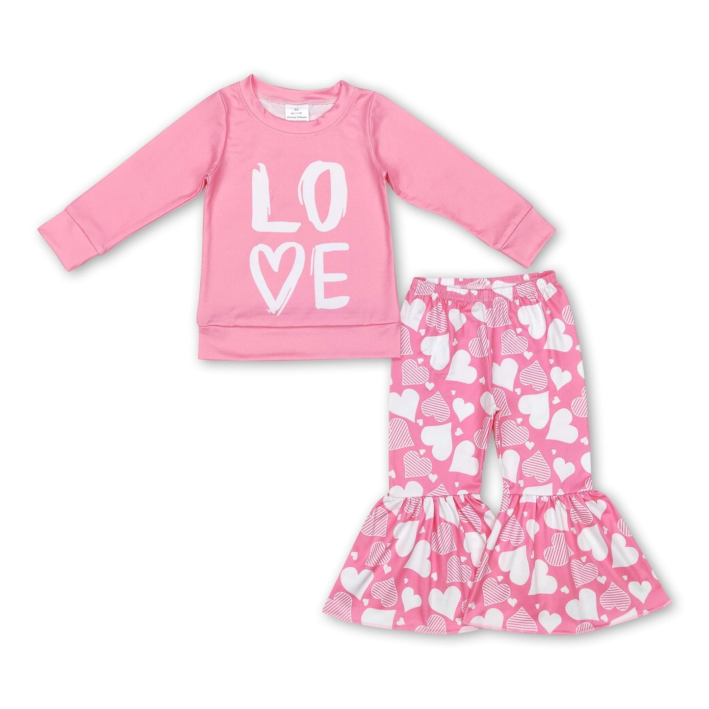 Pink love top heart bell bottom pants girls valentine's outfits
