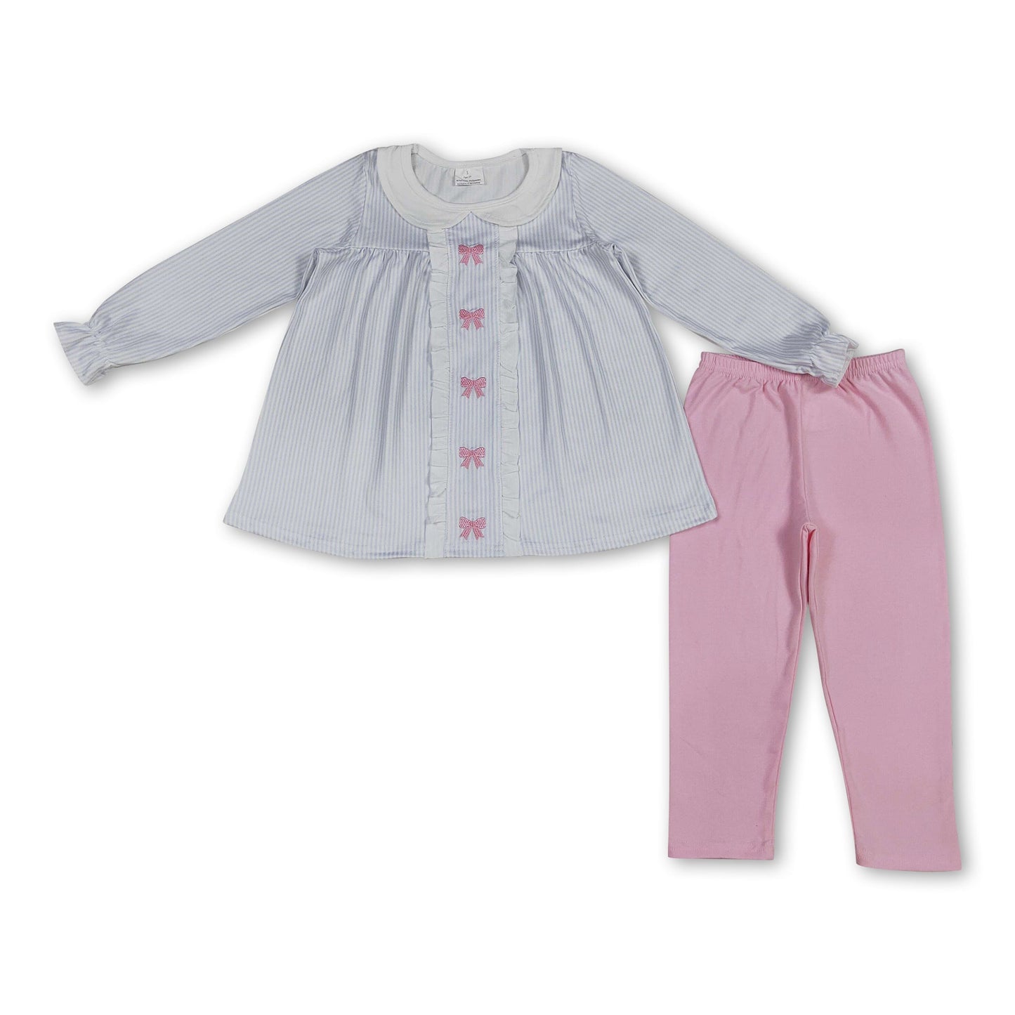 blue stripe pink bows print pink pants girls outfits