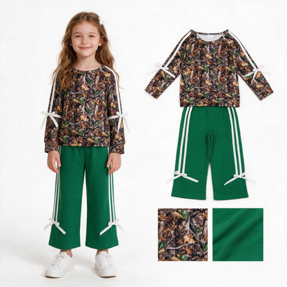 Leaves camo top green cotton pants girls fall outfits