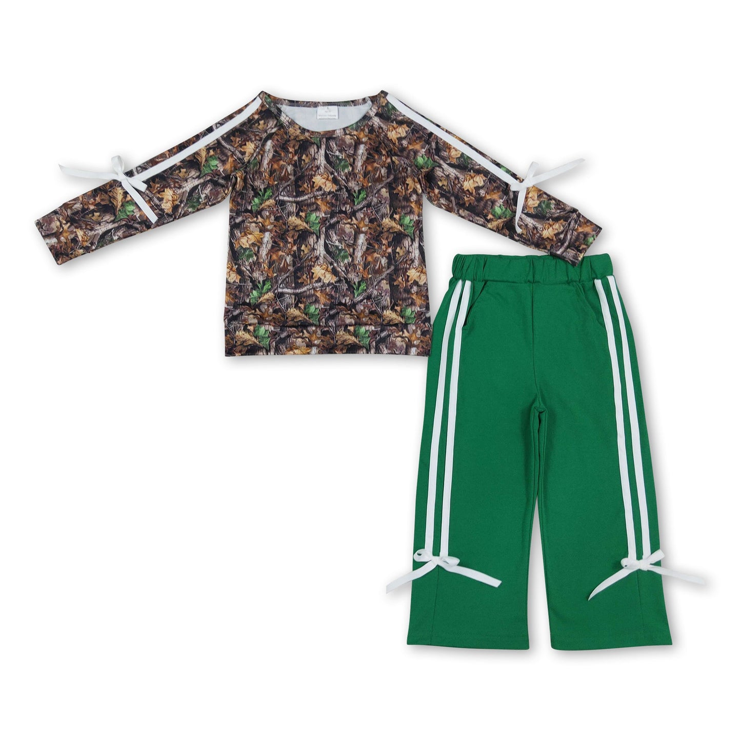 Leaves camo top green cotton pants girls fall outfits
