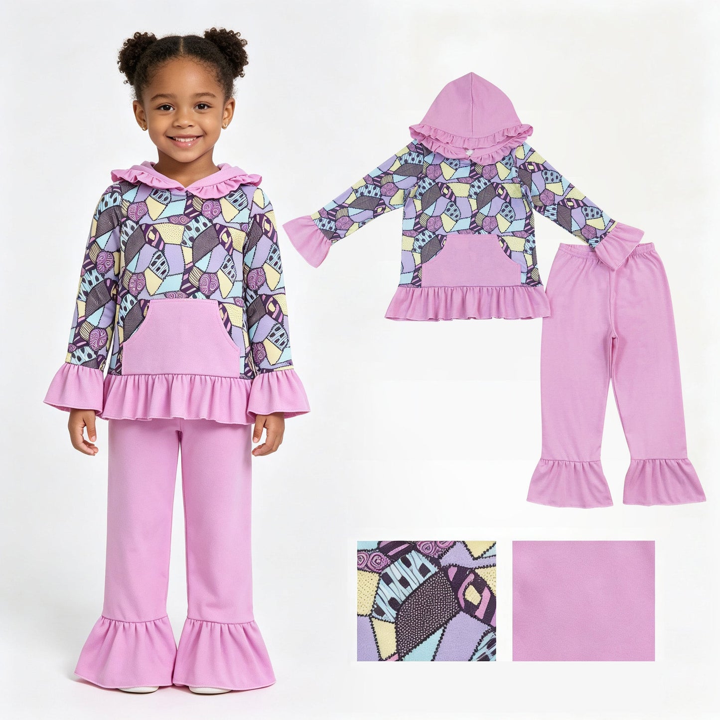 Ruffle pocket patchwork hoodie pants girls Halloween outfits