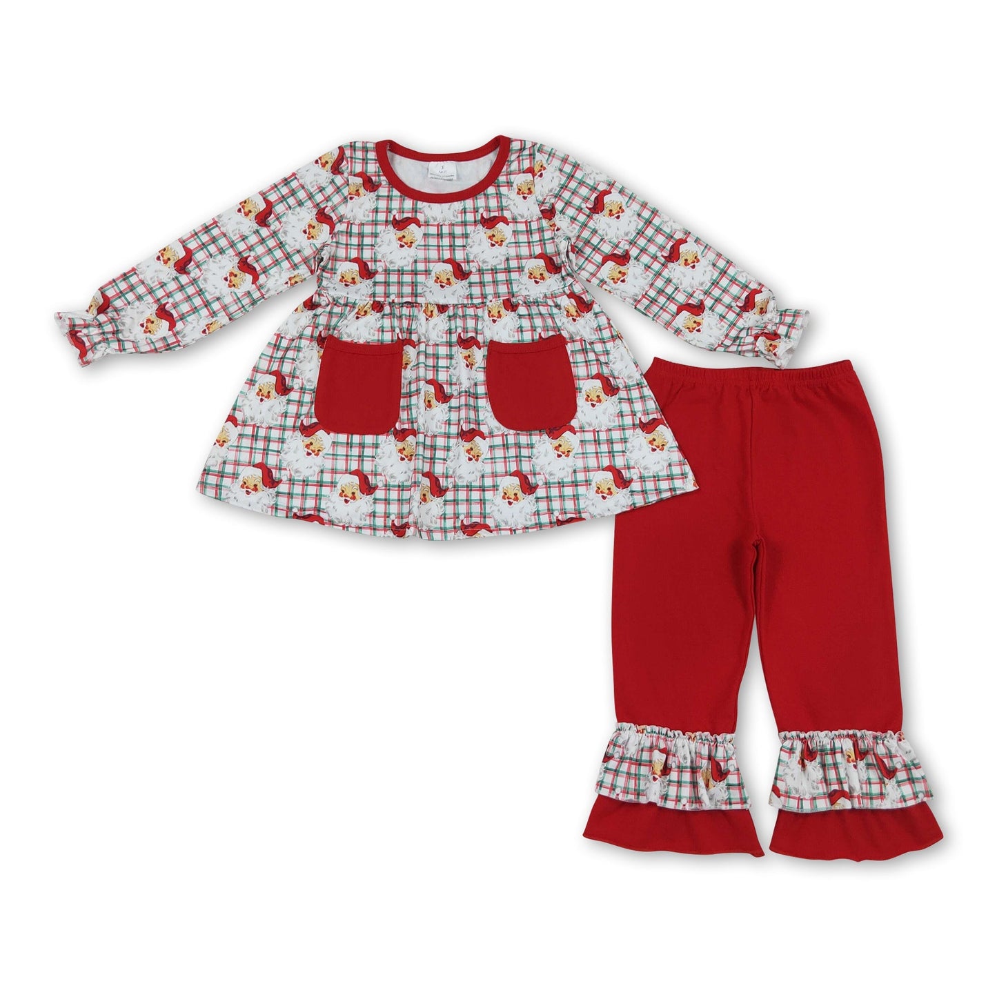 Plaid santa tunic pants kids girls Christmas outfits