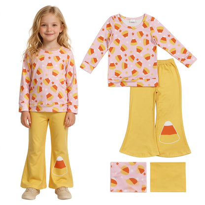 Long sleeves candy corn top pants girls Halloween outfit