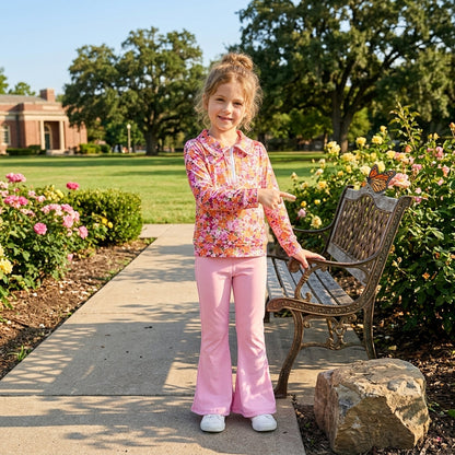 Floral pullover pink yoga pants kids girls fall clothes