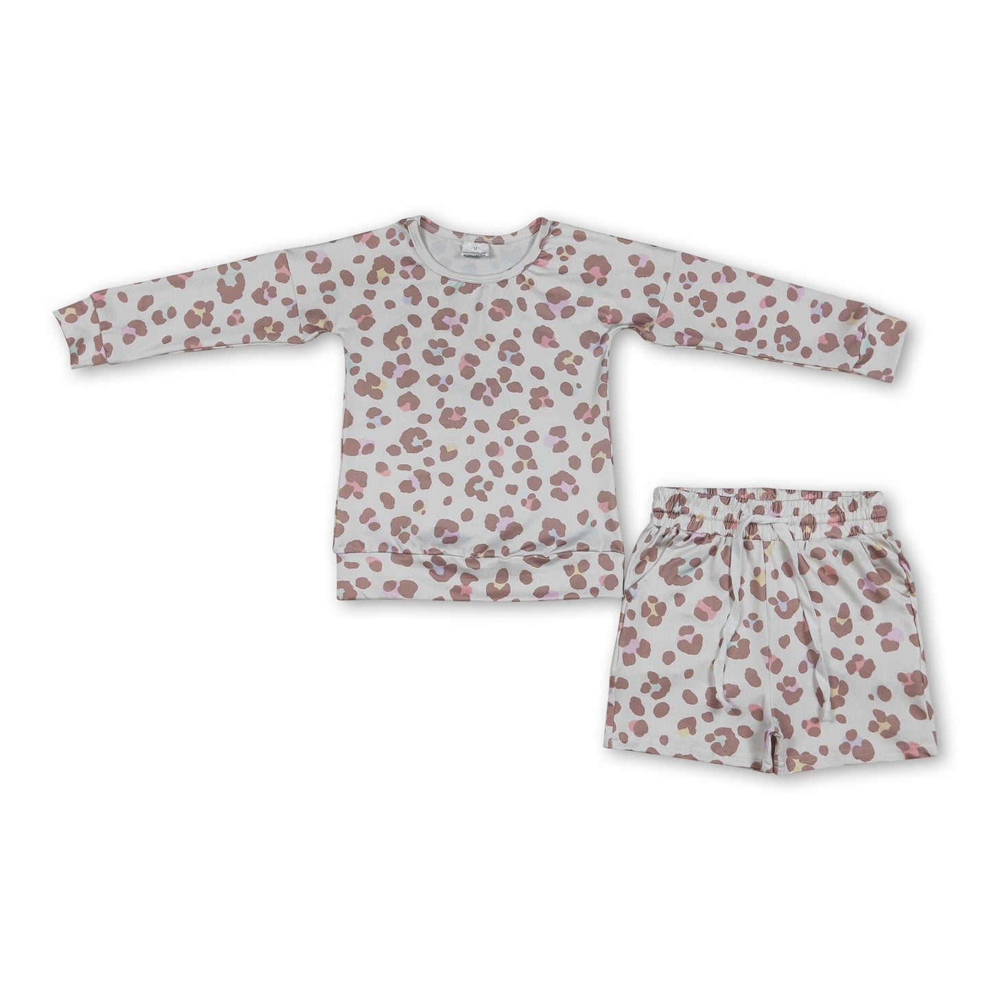 Long sleeves leopard top shorts kids girls outfits