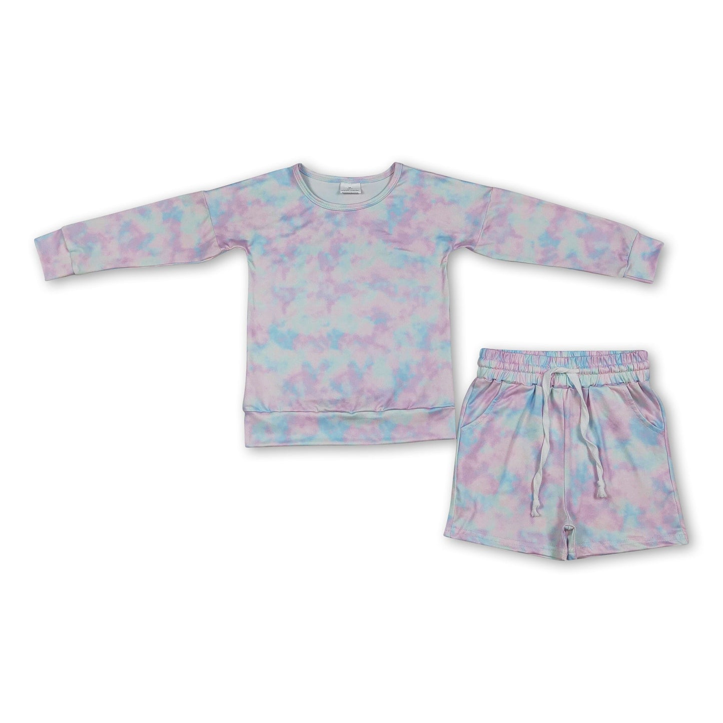 Long sleeves tie dye top shorts kids girls outfits