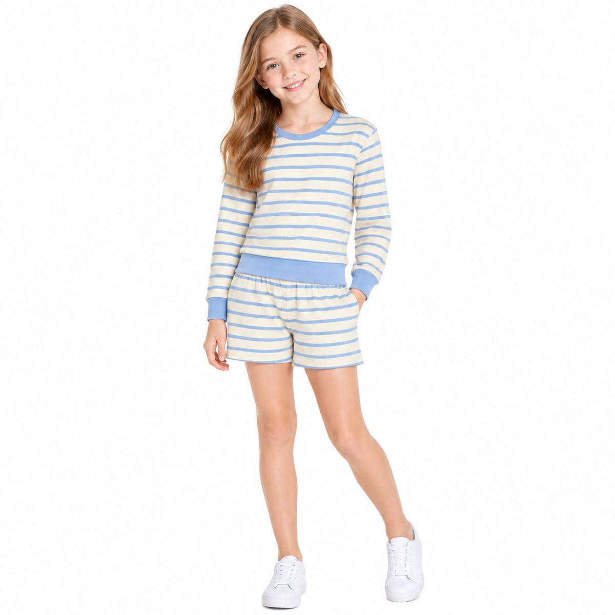 Yellow Stripe Top & Scallop Shorts Set