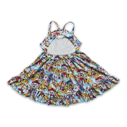 Sleeveless dog print cute baby girls summer dresses