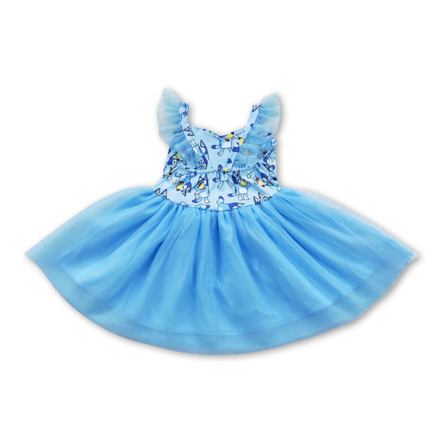 Blue dog flutter sleeves tulle baby girls dress