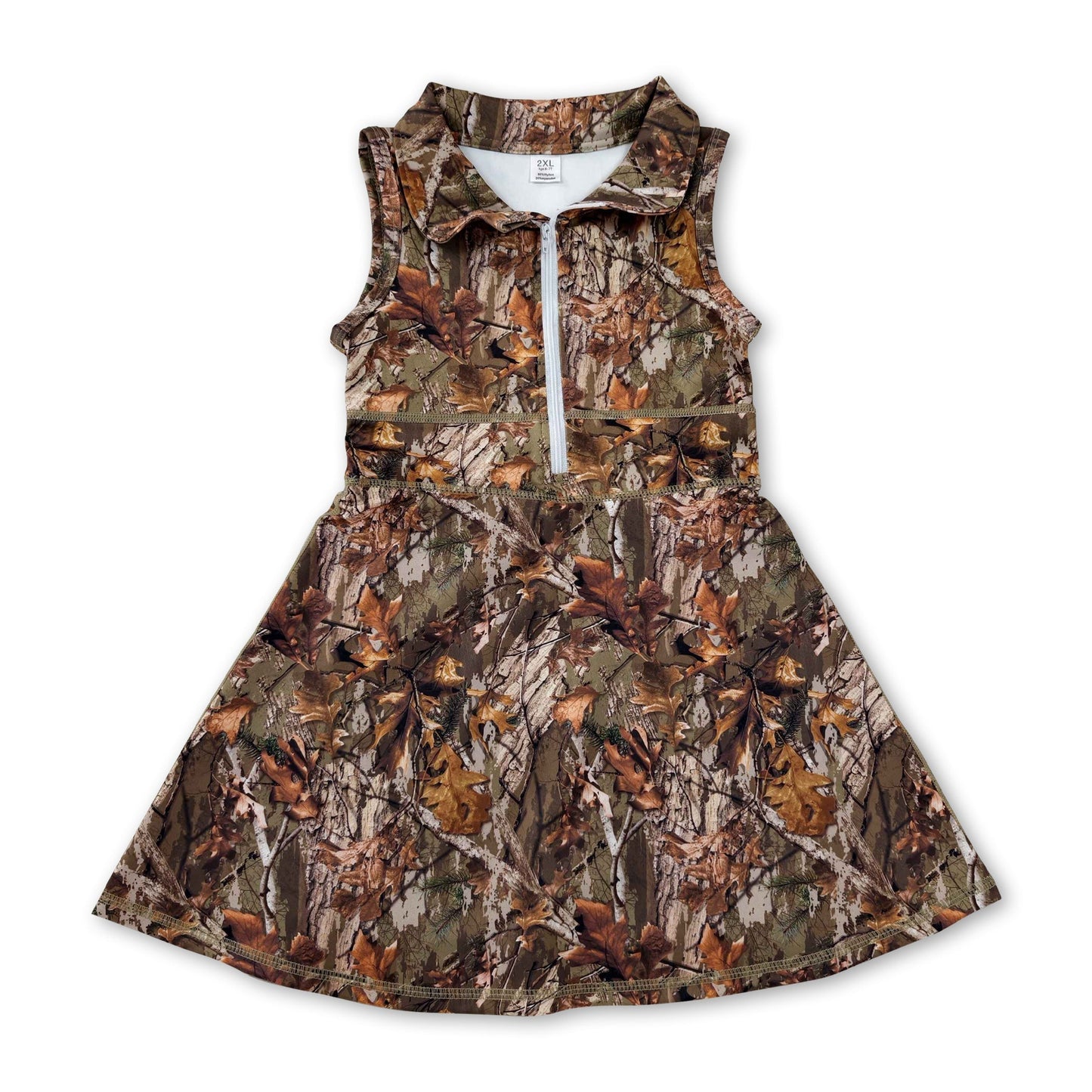 Sleeveless leaves camo zipper kids girls athletic dresses