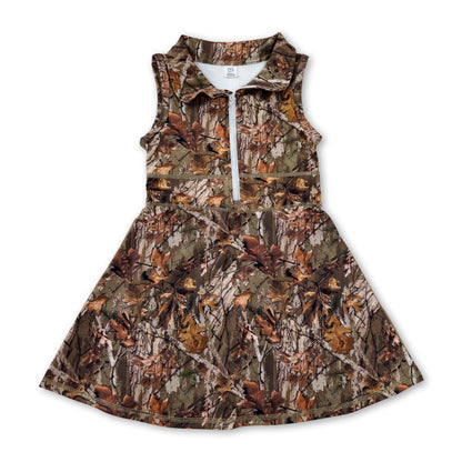 Sleeveless leaves camo zipper kids girls athletic dresses