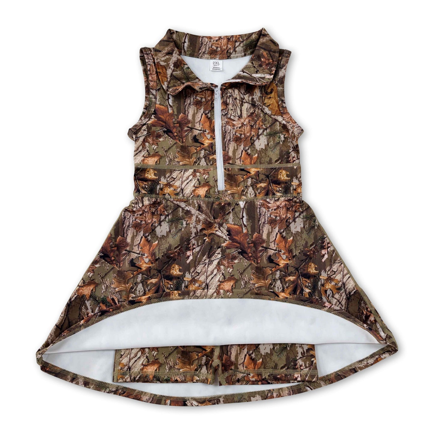 Sleeveless leaves camo zipper kids girls athletic dresses