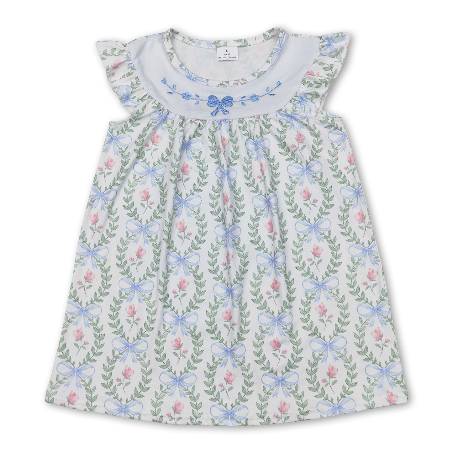 Light blue bow floral baby girls spring summer dress