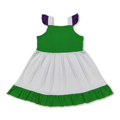 White green purple flutter sleeves ruffle princess girls dress