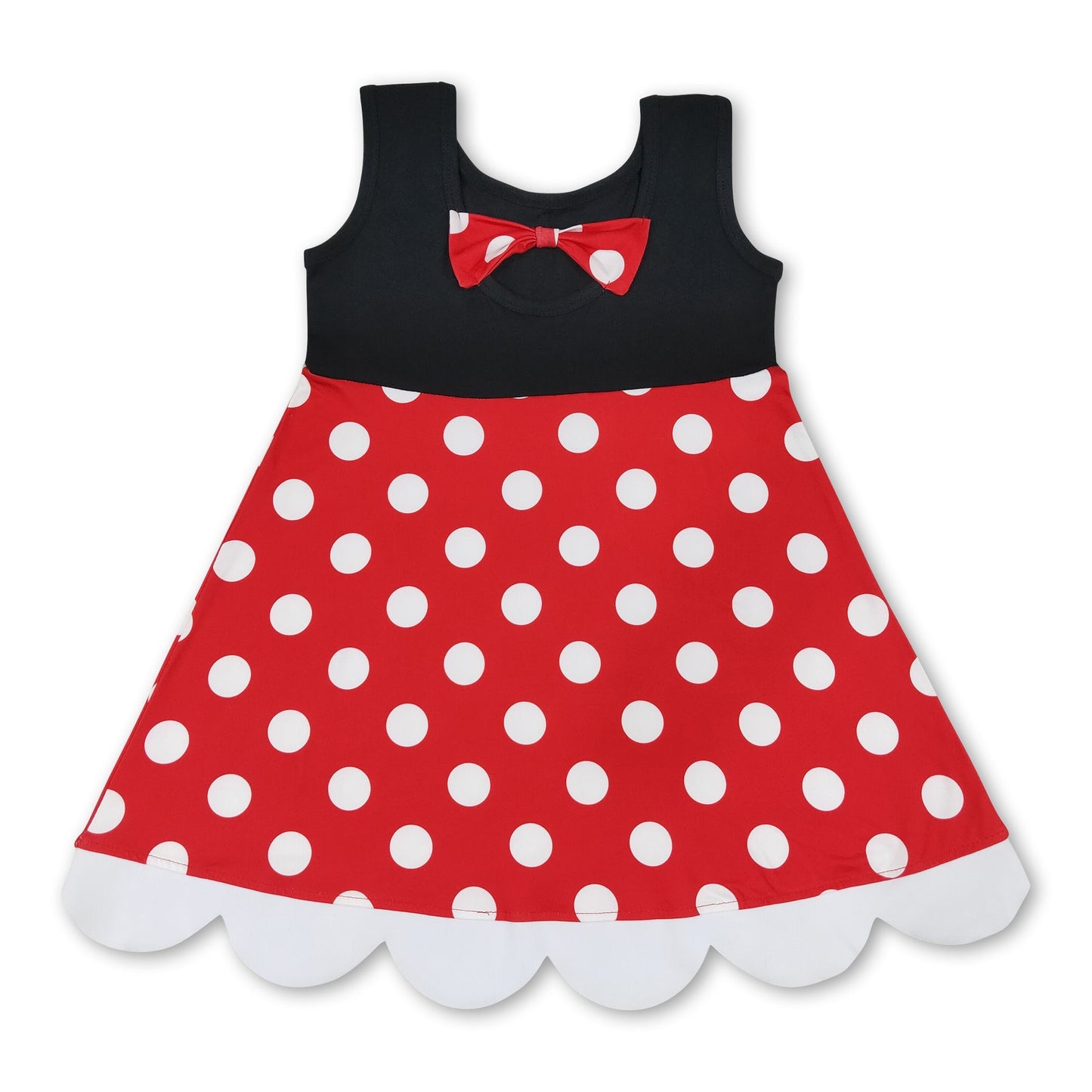 Sleeveless polka dots mouse kids girls scallop dress