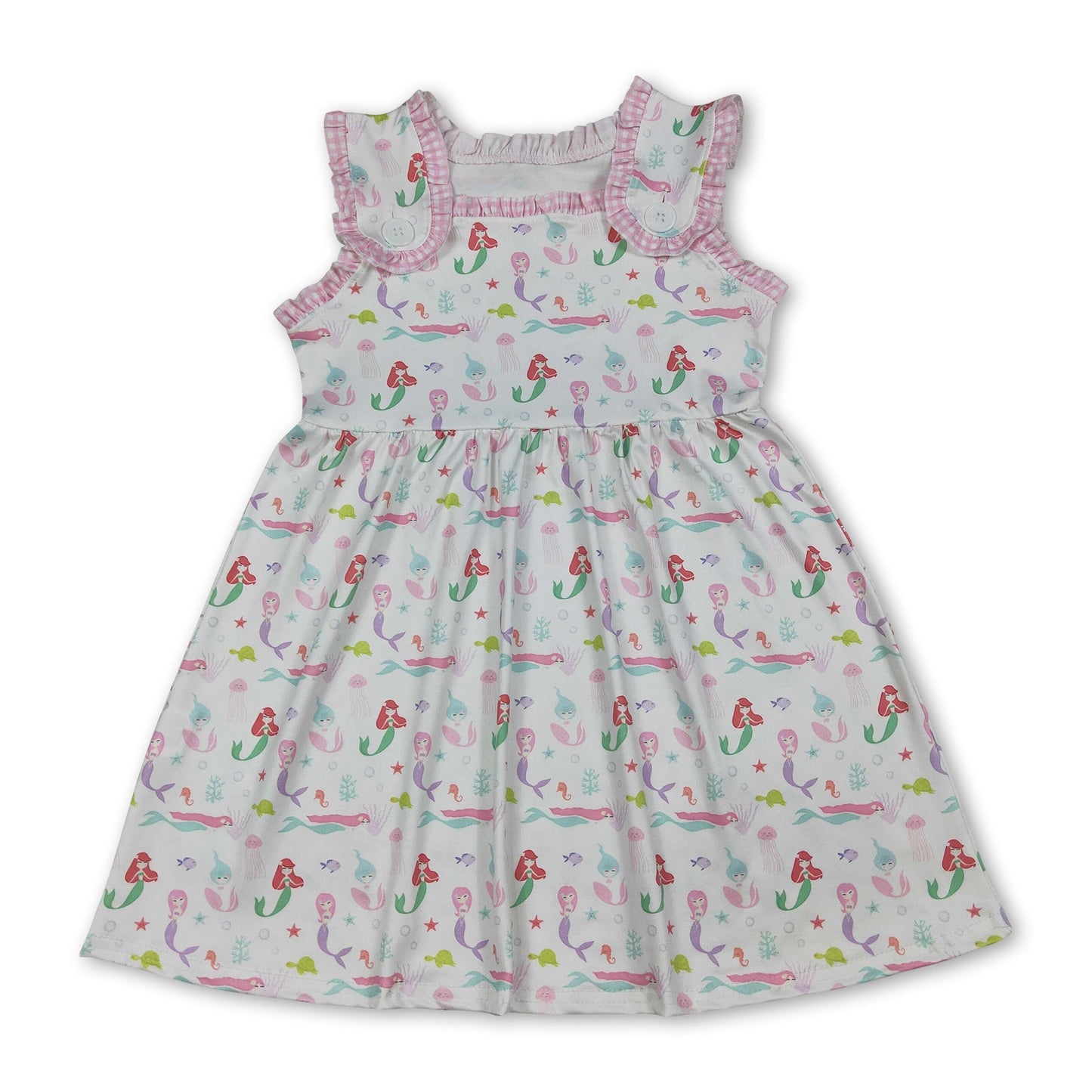 Sleeveless plaid ruffle fish princess kids girls summer dress